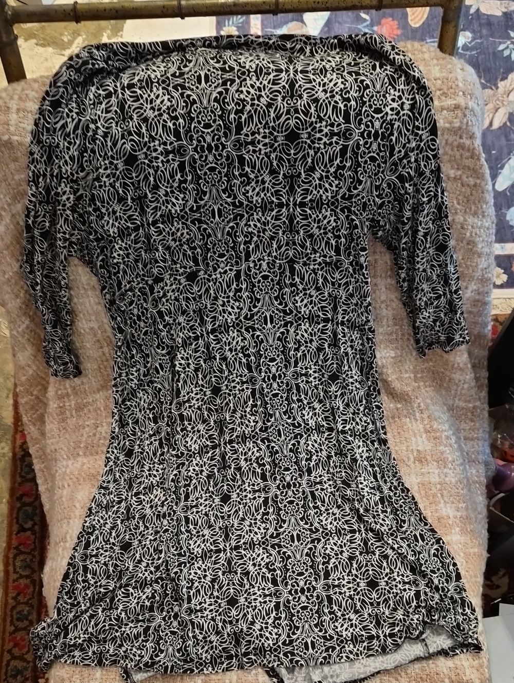 Soma Black and White Printed Mini Dress, Low Cut Front. - Picture 5 of 5